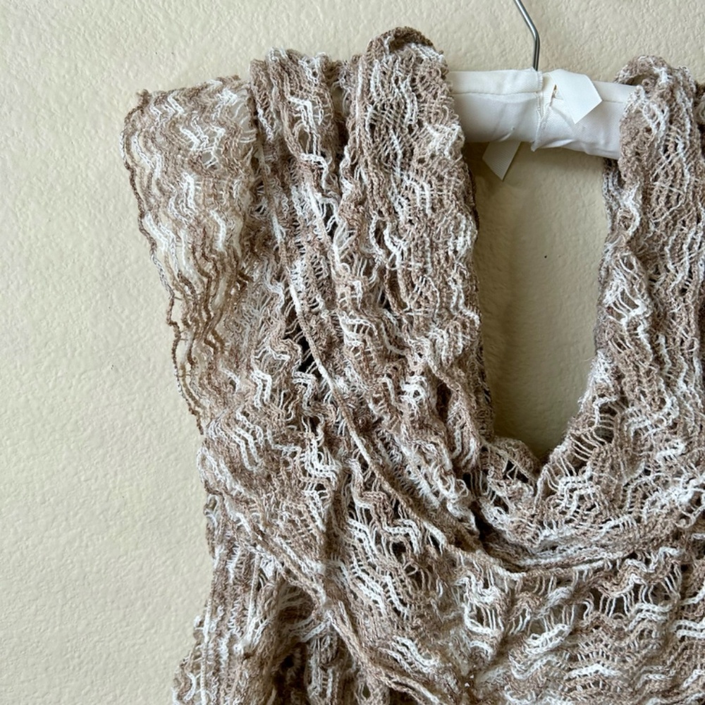 Cream and Tan Scarf Crochet Looseweave Fringe Soft 18" wide x 80" long - Picture 5 of 16